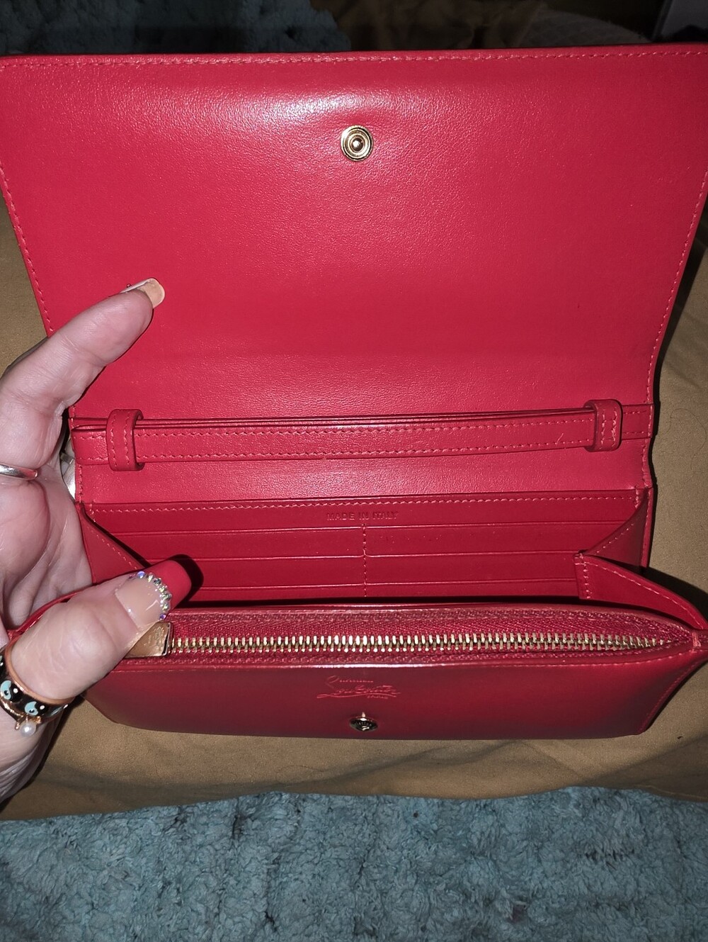 Christian Louboutin Macaron Spiked Continental Wallet With Clutch Strap - Picture 6 of 15